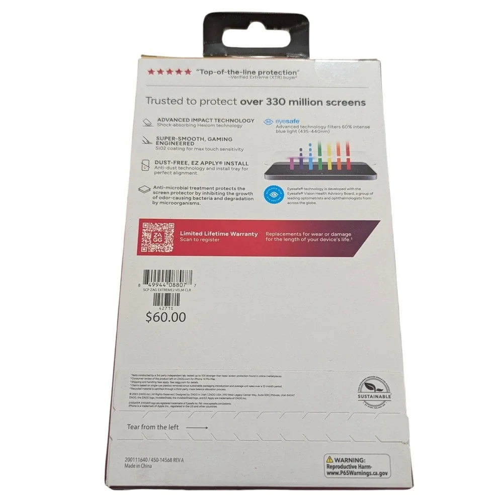 V1-N Zagg Invisible Shield Glass Extreme 2 Screen Protector‎ for iPhone 15 Pro